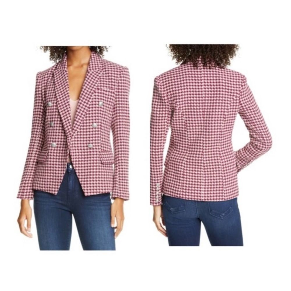 L'AGENCE Pink and White Houndstooth Blazer
